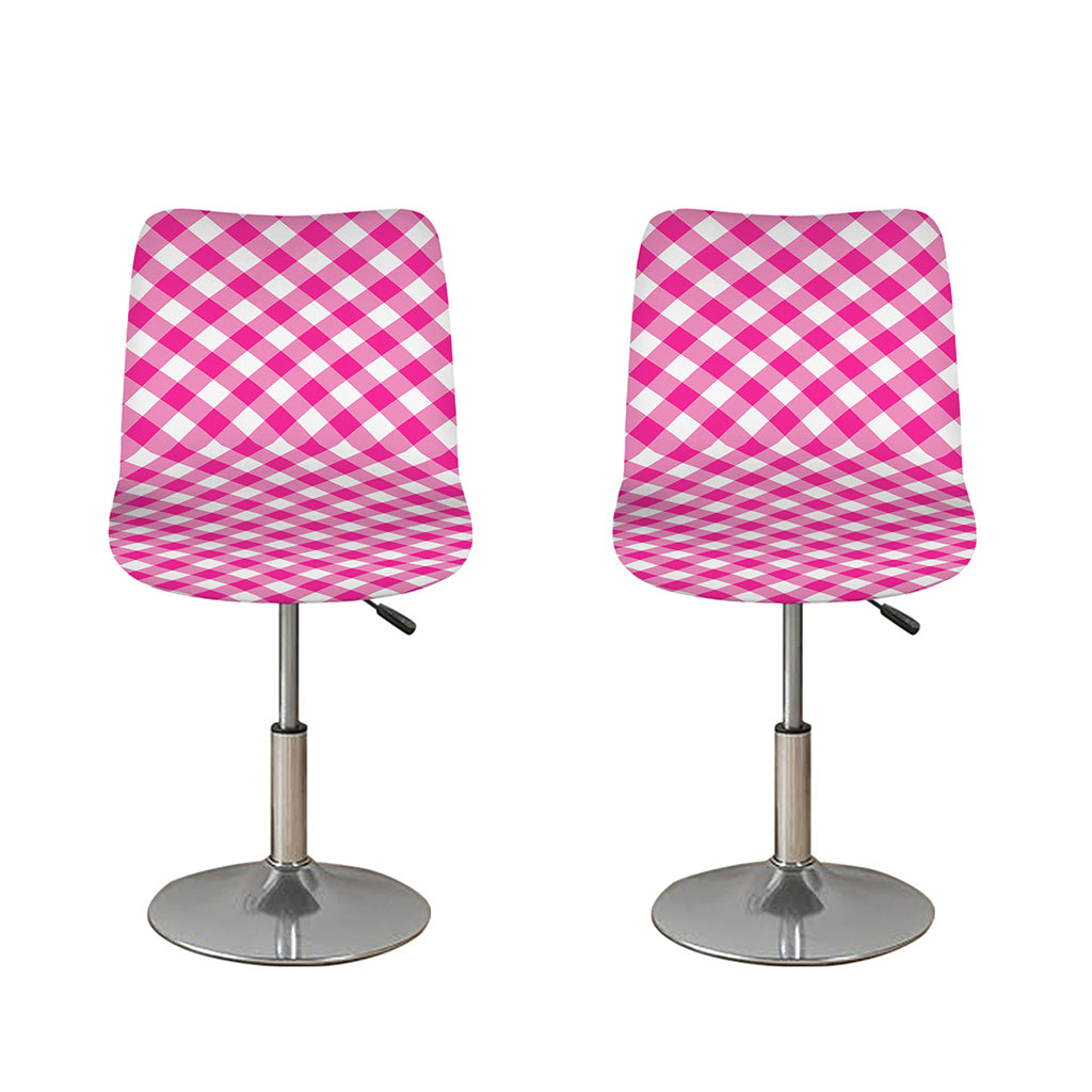 Magenta Pink And White Gingham Print Bar Stool Covers