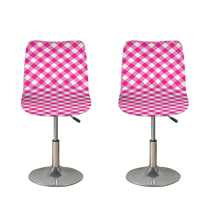 Magenta Pink And White Gingham Print Bar Stool Covers