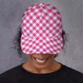 Magenta Pink And White Gingham Print Baseball Cap