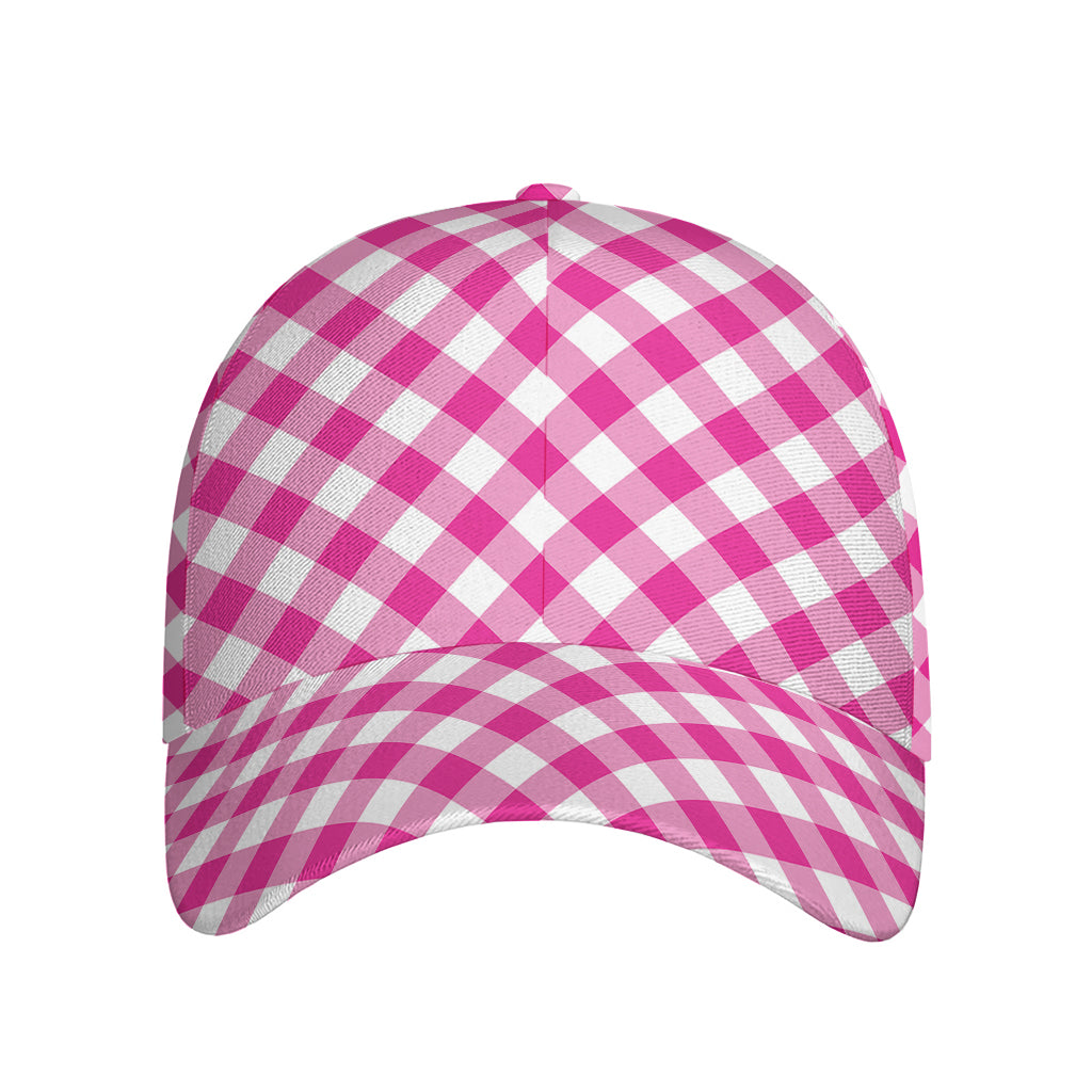 Magenta Pink And White Gingham Print Baseball Cap