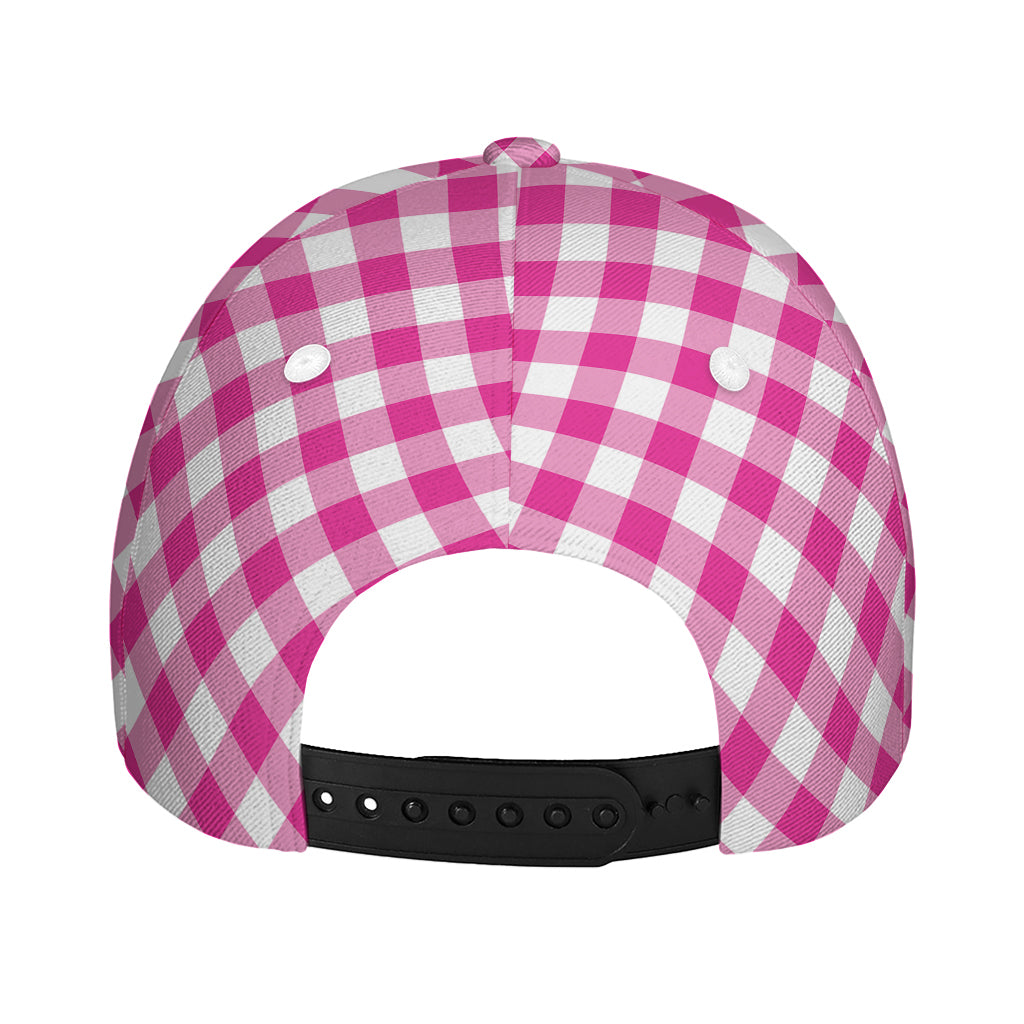 Magenta Pink And White Gingham Print Baseball Cap