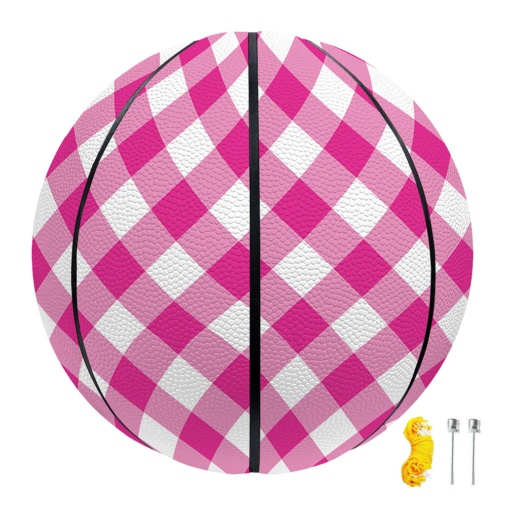 Magenta Pink And White Gingham Print Basketball