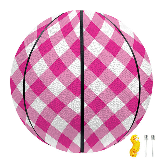 Magenta Pink And White Gingham Print Basketball