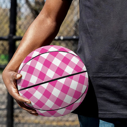 Magenta Pink And White Gingham Print Basketball
