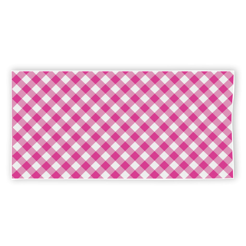 Magenta Pink And White Gingham Print Beach Towel