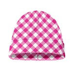 Magenta Pink And White Gingham Print Beanie