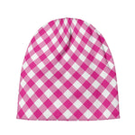 Magenta Pink And White Gingham Print Beanie