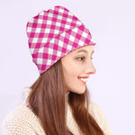 Magenta Pink And White Gingham Print Beanie