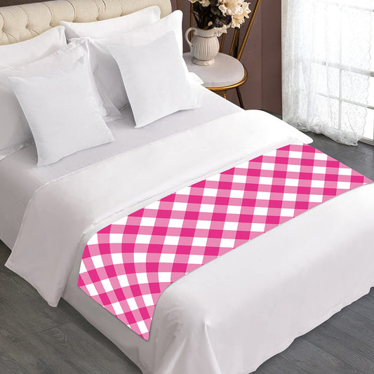 Magenta Pink And White Gingham Print Bed Runner