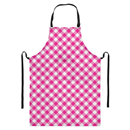 Magenta Pink And White Gingham Print Bib Apron With Pocket