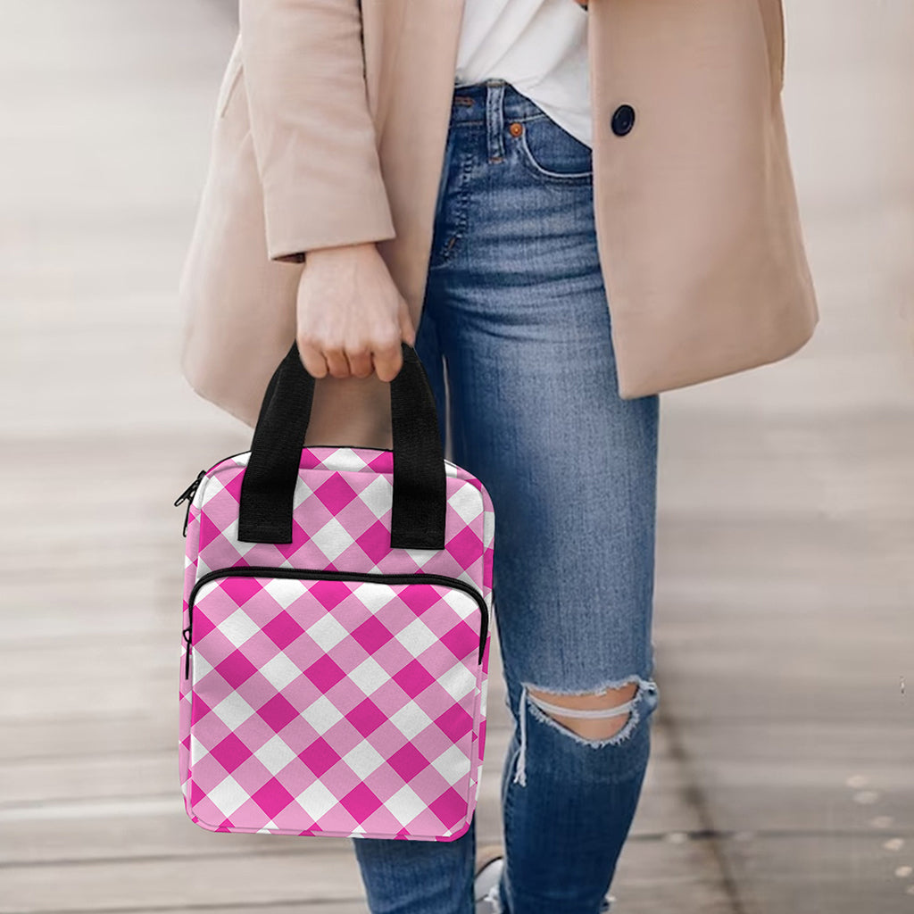 Magenta Pink And White Gingham Print Bible Tote Bag