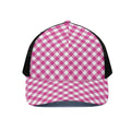 Magenta Pink And White Gingham Print Black Mesh Trucker Hat