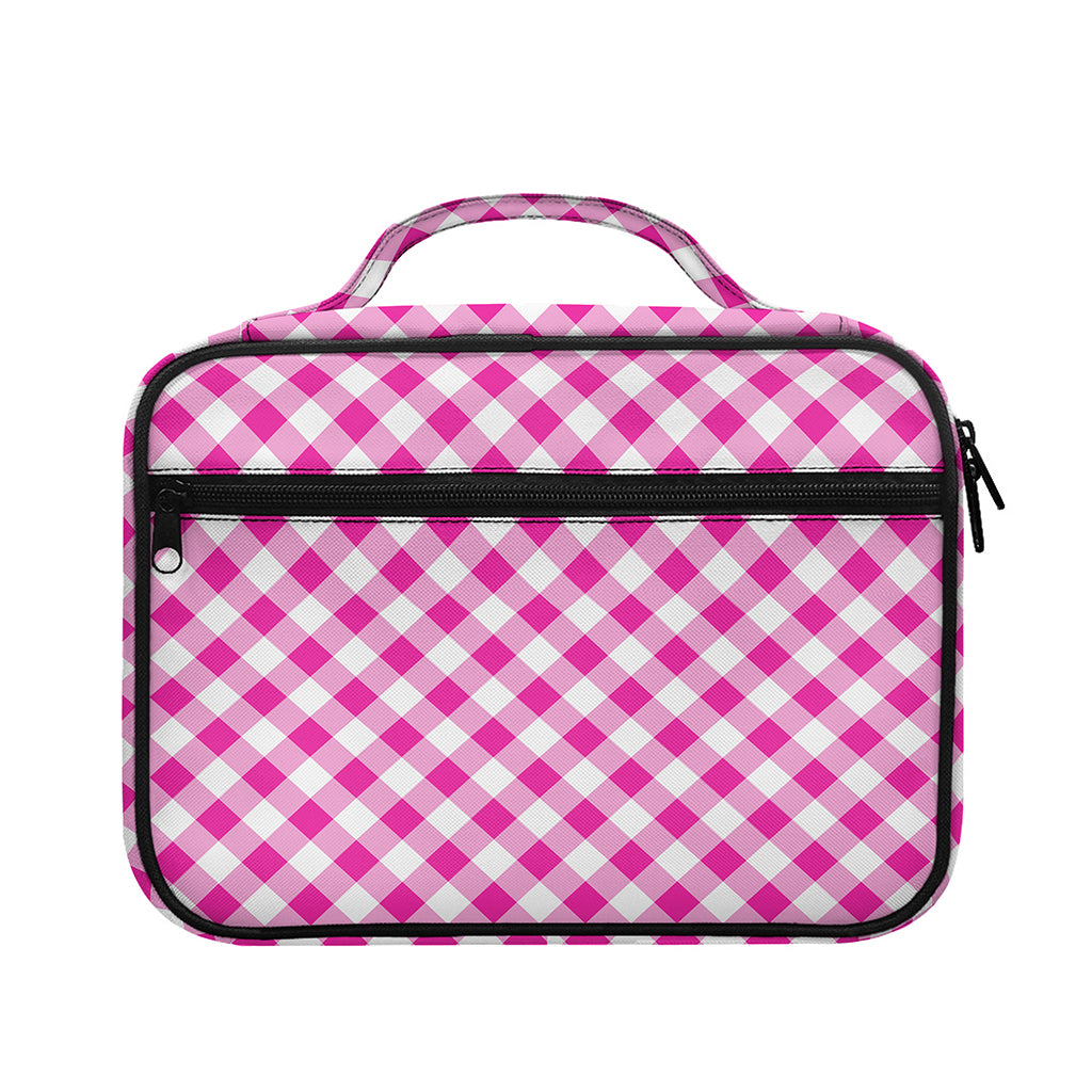 Magenta Pink And White Gingham Print Briefcase Bible Bag