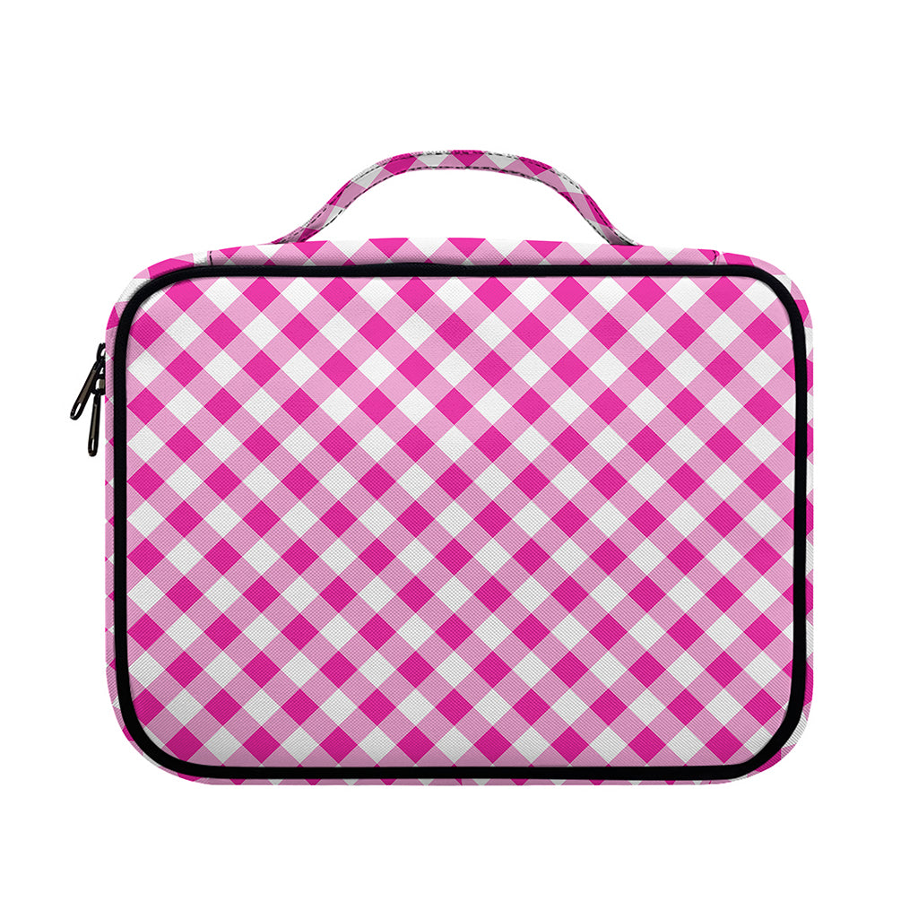Magenta Pink And White Gingham Print Briefcase Bible Bag