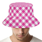 Magenta Pink And White Gingham Print Bucket Hat