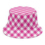 Magenta Pink And White Gingham Print Bucket Hat
