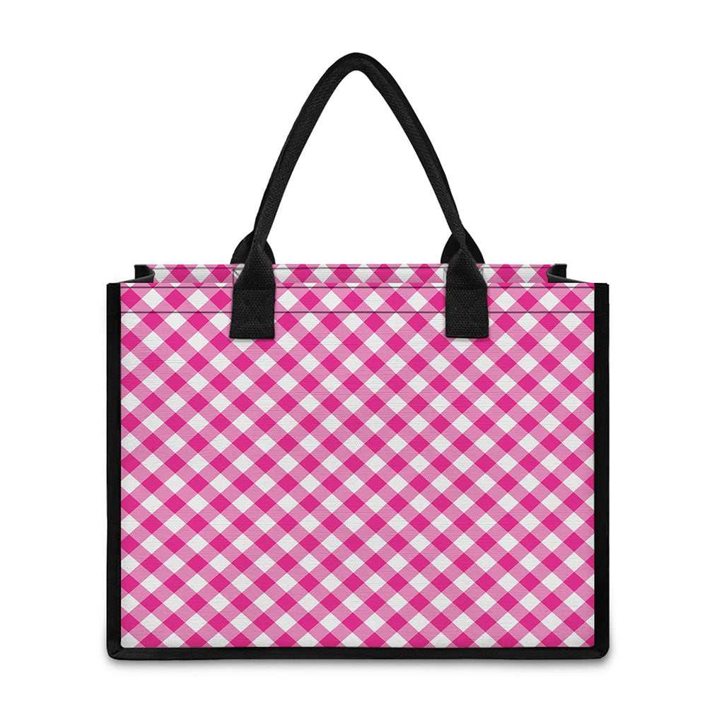 Magenta Pink And White Gingham Print Canvas Tote Bag