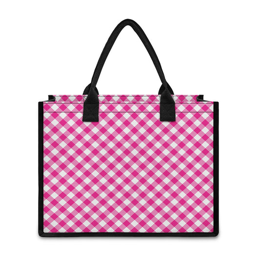 Magenta Pink And White Gingham Print Canvas Tote Bag