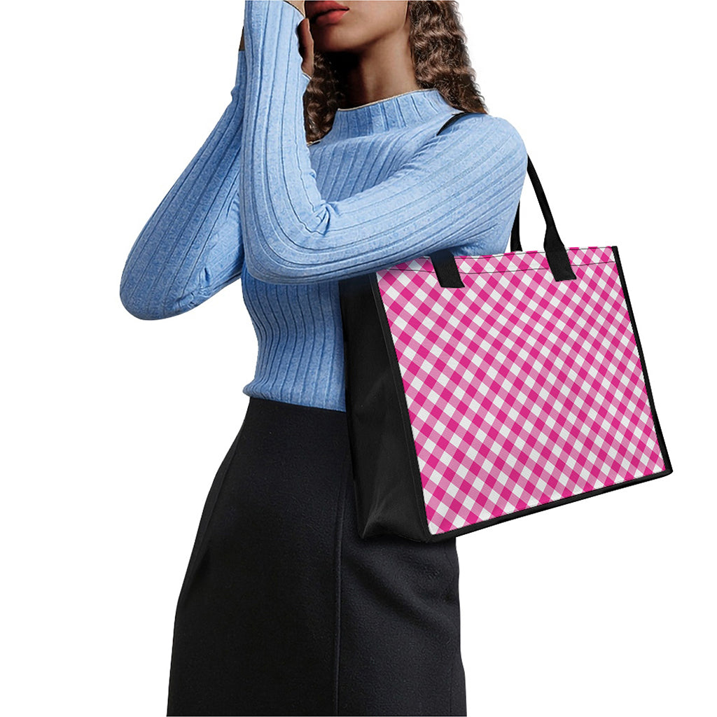 Magenta Pink And White Gingham Print Canvas Tote Bag