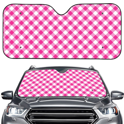 Magenta Pink And White Gingham Print Car Windshield Sun Shade