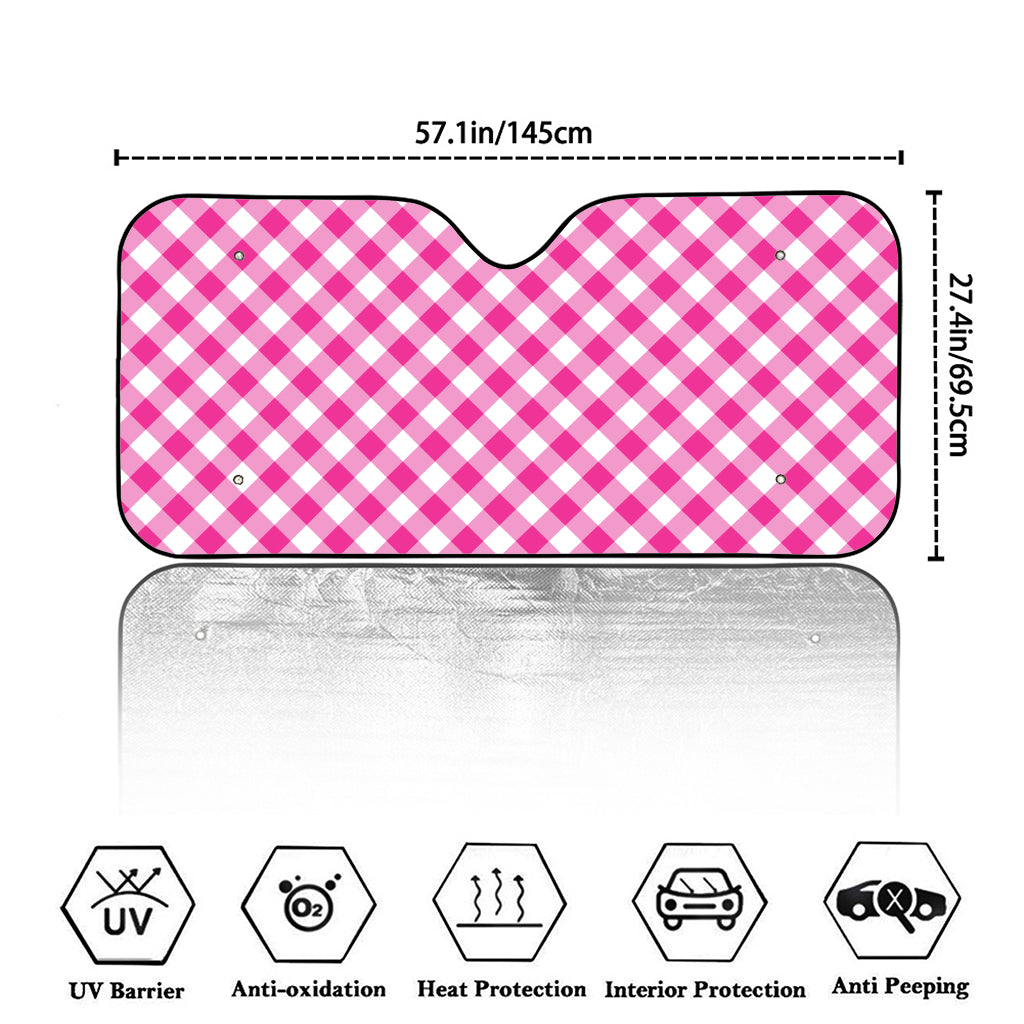 Magenta Pink And White Gingham Print Car Windshield Sun Shade