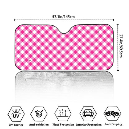 Magenta Pink And White Gingham Print Car Windshield Sun Shade