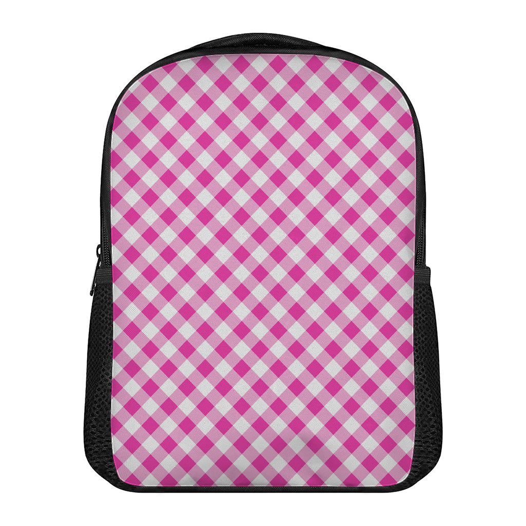 Magenta Pink And White Gingham Print Casual Backpack