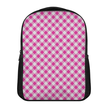 Magenta Pink And White Gingham Print Casual Backpack