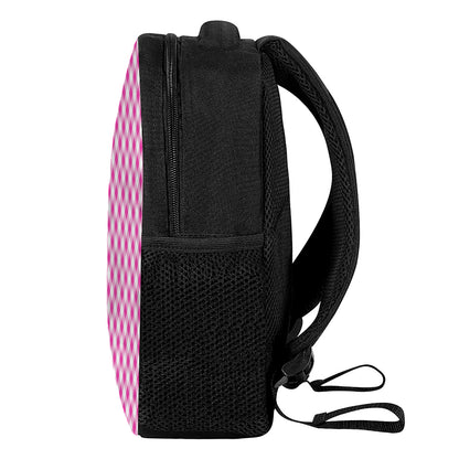 Magenta Pink And White Gingham Print Casual Backpack