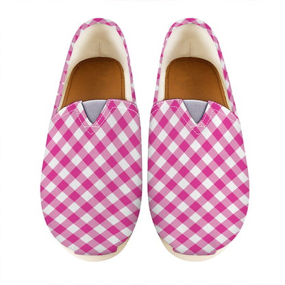Magenta Pink And White Gingham Print Casual Shoes