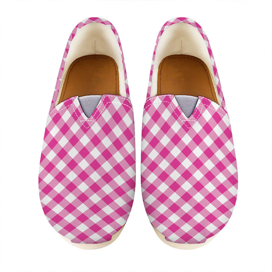 Magenta Pink And White Gingham Print Casual Shoes