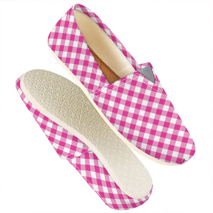 Magenta Pink And White Gingham Print Casual Shoes