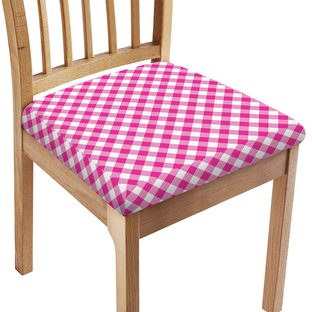 Magenta Pink And White Gingham Print Chair Cushion Cover