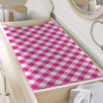Magenta Pink And White Gingham Print Changing Pad Cover
