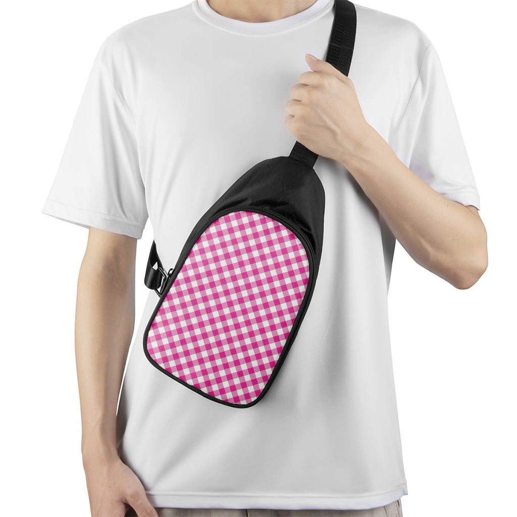 Magenta Pink And White Gingham Print Chest Bag