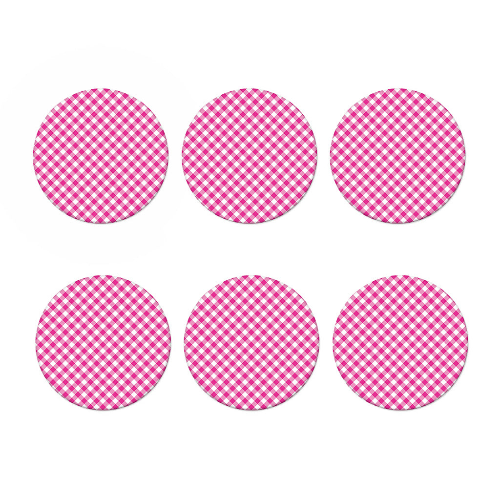 Magenta Pink And White Gingham Print Coaster Set