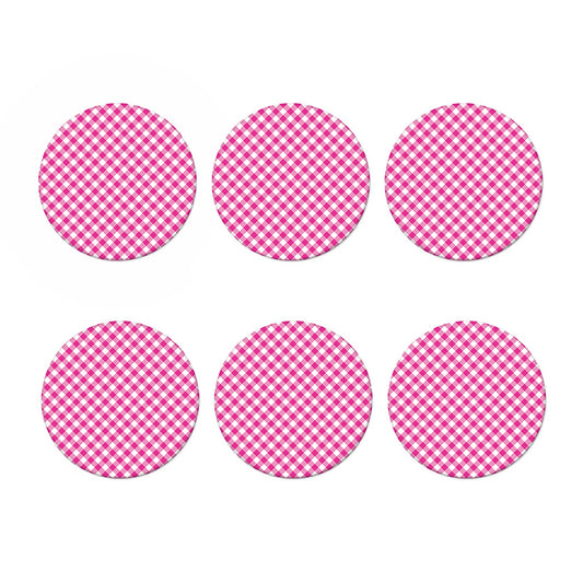 Magenta Pink And White Gingham Print Coaster Set
