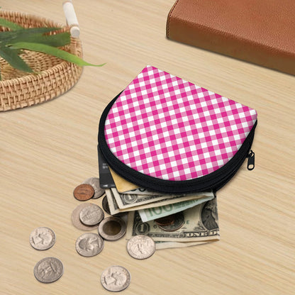 Magenta Pink And White Gingham Print Coin Purse