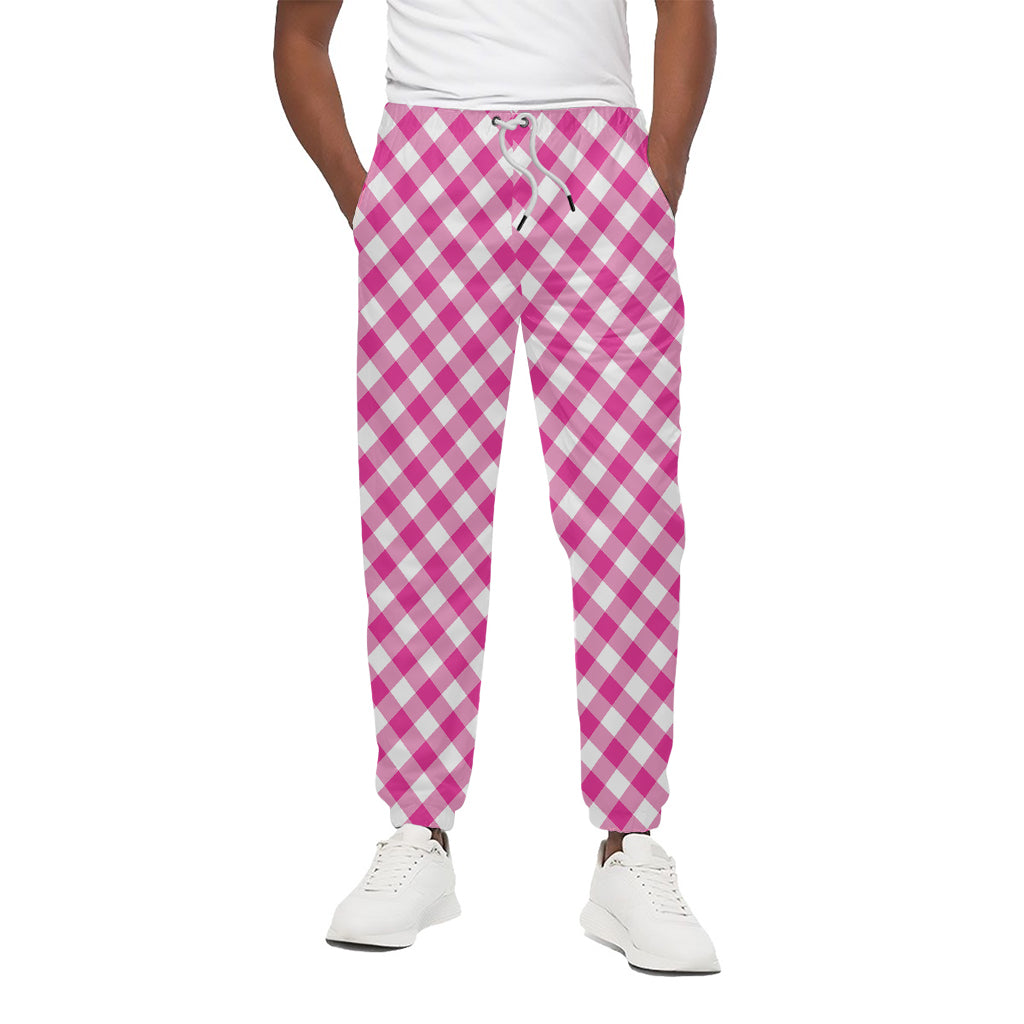 Magenta Pink And White Gingham Print Cotton Pants