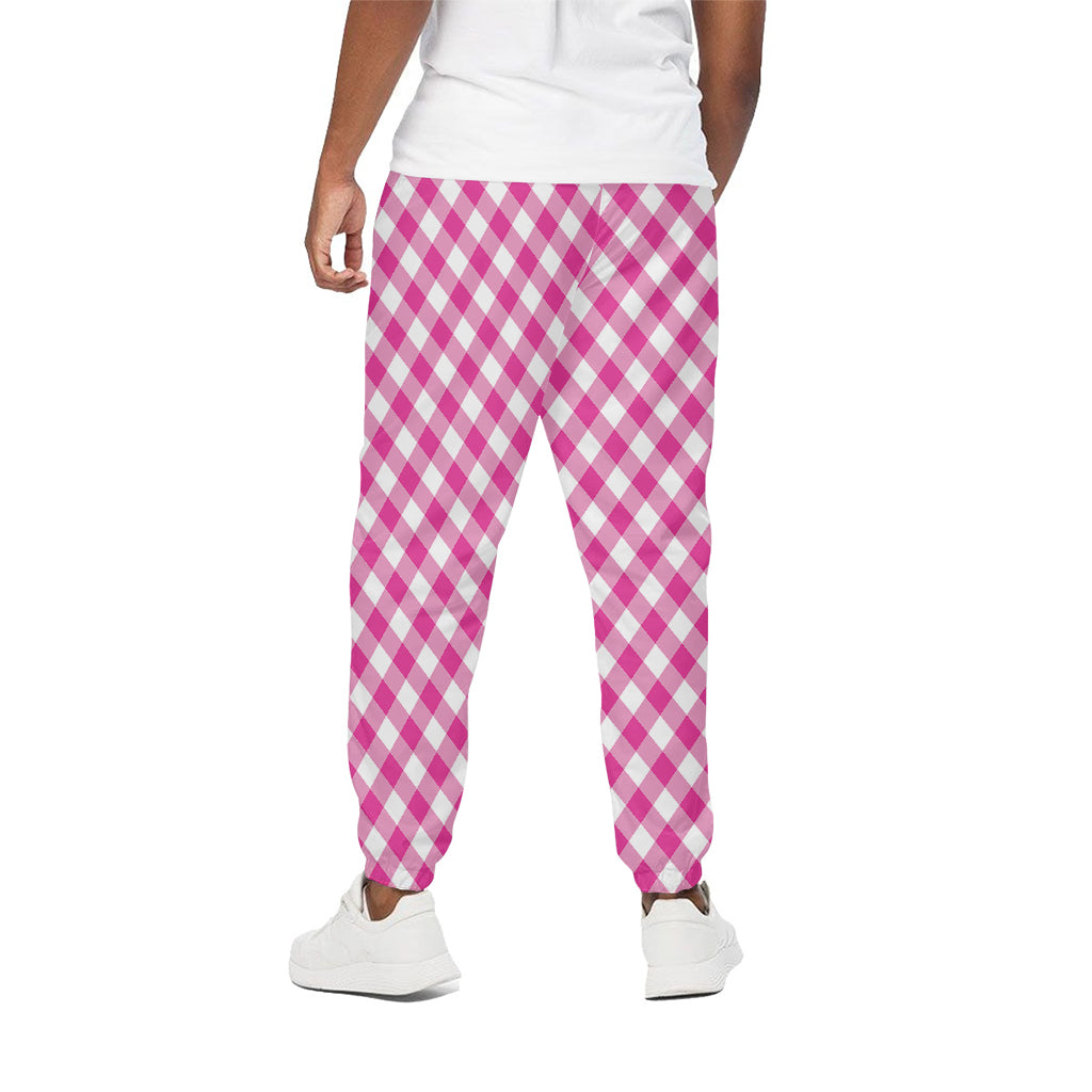 Magenta Pink And White Gingham Print Cotton Pants