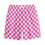 Magenta Pink And White Gingham Print Cotton Shorts