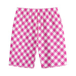 Magenta Pink And White Gingham Print Cotton Shorts