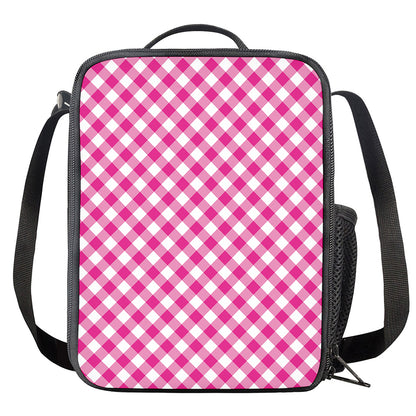 Magenta Pink And White Gingham Print Crossbody Lunch Bag
