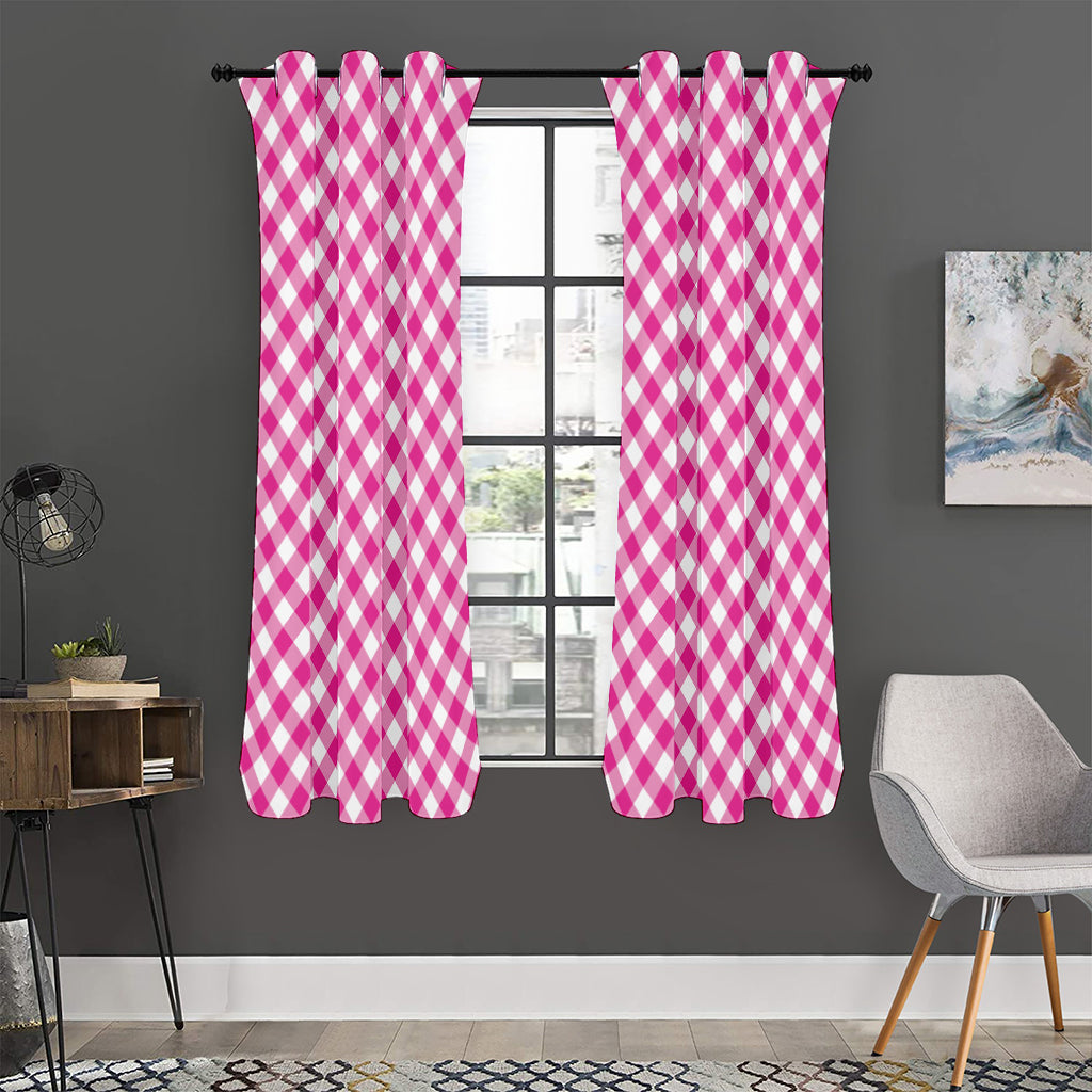 Magenta Pink And White Gingham Print Curtain