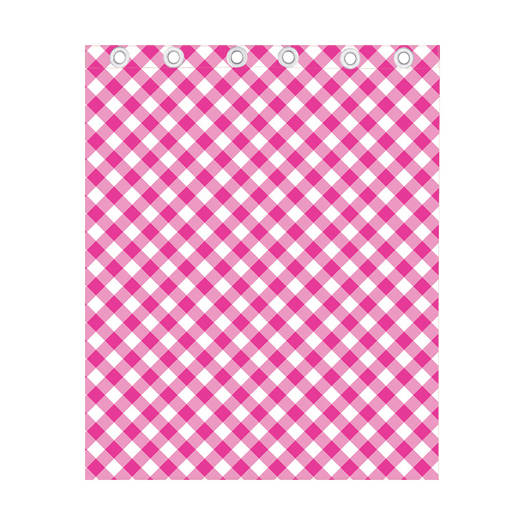 Magenta Pink And White Gingham Print Curtain