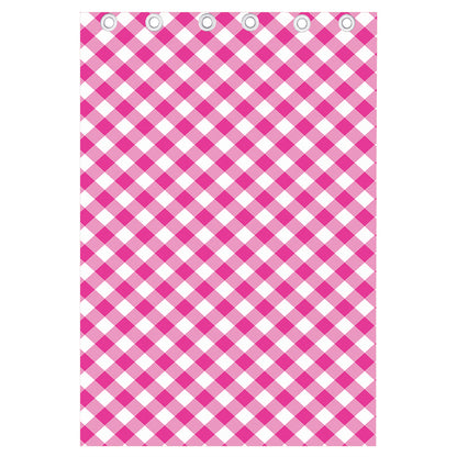 Magenta Pink And White Gingham Print Curtain