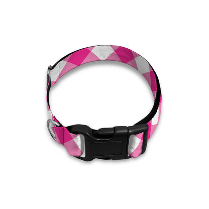 Magenta Pink And White Gingham Print Dog Collar