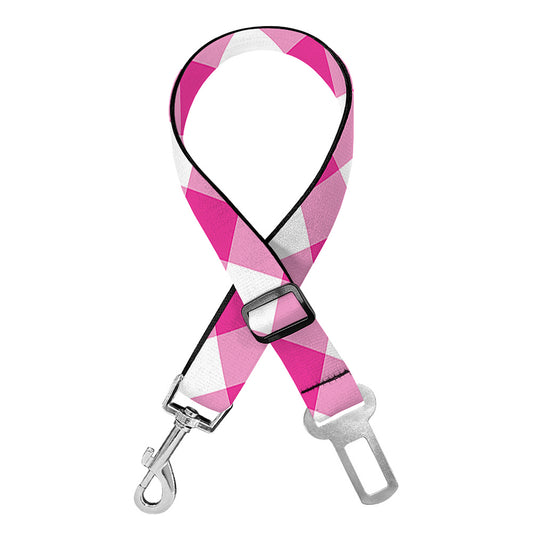 Magenta Pink And White Gingham Print Dog Seat Belt