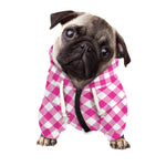 Magenta Pink And White Gingham Print Dog Zip Up Hoodie
