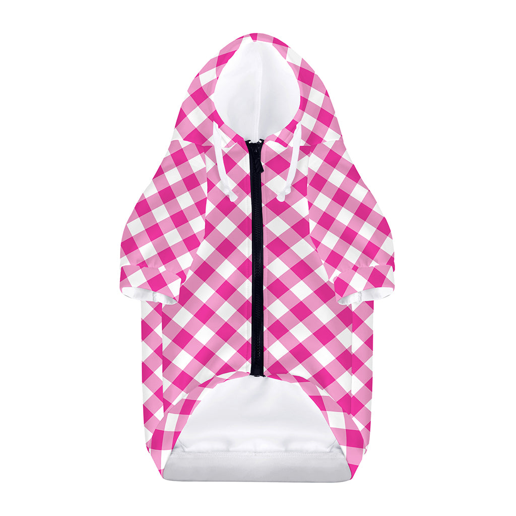 Magenta Pink And White Gingham Print Dog Zip Up Hoodie